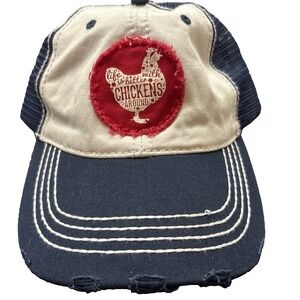 Ruby's Rubbish Life Is Better With Chickens Blue Mesh Trucker Distressed Hat